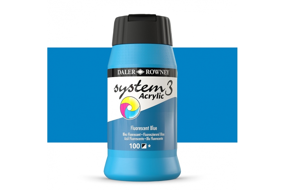 System 3 Water Based Acrylic Paint Fluorescent Blue 500ml pk 1