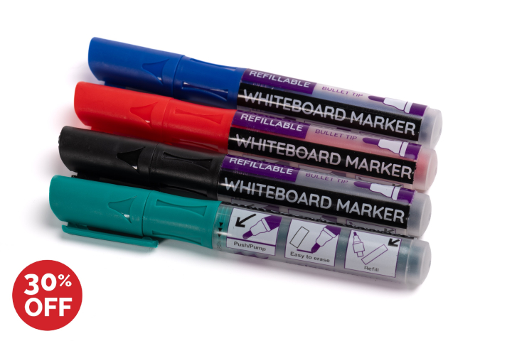 Premium Refillable Whiteboard Marker Bullet Tip Assorted Colour Pk12