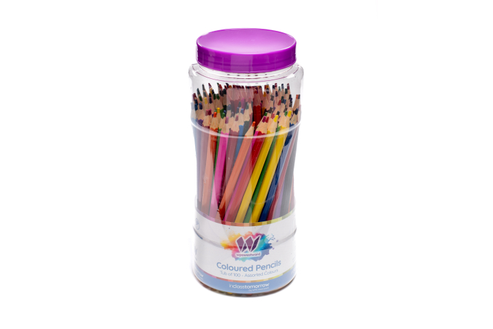 Popular Wood Free Colouring Pencil Tub 100 (12 Colours)