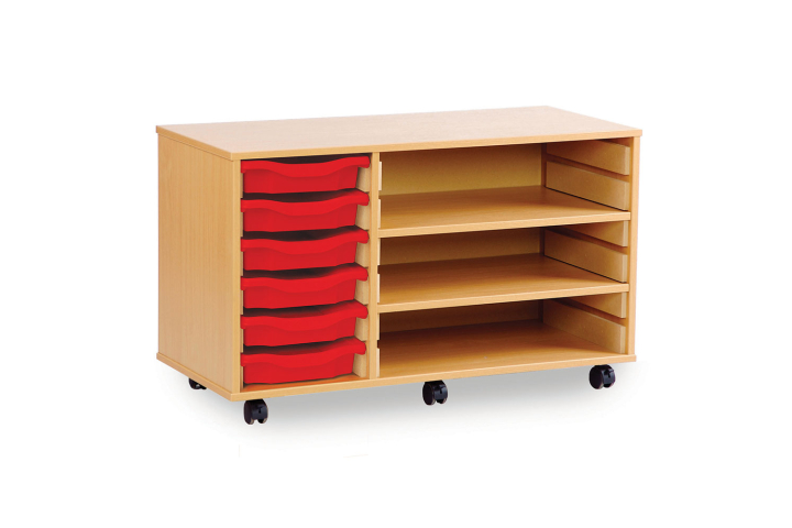 6 Shallow Tray Storage Unit Beech with 2 Shelves W1030mm x D453mm x H617mm